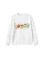 Detailansicht des niedlichen Sweatshirts mit bunten Schulbedarf-Grafiken und Notizbuch-Motiv. - 110cm / Oberteile / Weiß