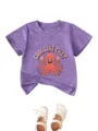 Cute cartoon octopus print kids short sleeve t-shirt, casual summer toddler round neck top. - Purple
