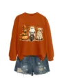 Felpa carina con stampa di mucca delle Highland abbinata a pantaloncini di jeans chic. - Taglia S / Top / arancio bruciato