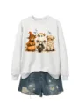Felpa da donna con grafica di mucca Highland di Halloween simpatica top a maniche lunghe - Taglia S / Top / grigio-bianco