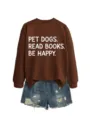 Brauner Damen Pullover mit Buchstaben Druck und modischen kurzen Jeans Shorts im Set. - S / Oberteile / Kaffeebraun