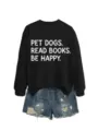 Lässiger schwarzer Damen Pullover mit lustigem Buchstabenprint und passenden Jeansshorts. - S / Oberteile / Schwarz