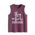 Women's casual loose tank top in purple featuring fun letter print design for daily wear. - S / Tops / Fuschia