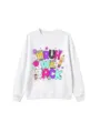 Detailed front view of the white long sleeve sweatshirt featuring back to school graphic. - 110cm / Tops / White