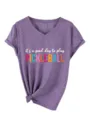 Casual women's V-neck short sleeve pickleball graphic tee with stylish tied hem detail. - S / Tops / Purple