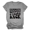Casual minimalistisch dames ronde hals korte mouw grijs T-shirt met coole tekst print. - S / Tops / Donkergrijs (Zwart Lettertype)