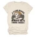 Detailansicht Damen Freizeit Rundhals Kurzarm T-Shirt mit lustigem Biber Grafikmotiv. - S / Oberteile / Sandfarben