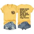 Maglietta donna casual con scollo a V e maniche corte con stampa di lettere e pantaloncini. - Taglia S / Top / Giallo
