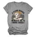Lässiges graues Damen Kurzarm T-Shirt mit lustigem Biber Grafik-Print und Rundhalsausschnitt. - S / Oberteile / Dunkelgrau (Schwarzer Text)