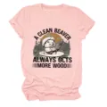Lässiges rosa Damen Kurzarm T-Shirt mit niedlichem Biber-Bad Grafikdruck für den Alltag. - S / Oberteile / Rosa