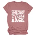 Casual dames t-shirt met ronde hals en korte mouwen en stijlvolle letterprint roze. - S / Tops / Roségoud