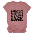 Casual minimalistisch dames t-shirt met ronde hals en korte mouwen met grappige print. - S / Tops / Roségoud (Zwart Lettertype)