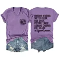 Maglietta da donna scollo V manica corta top stampato Sports Mom tuta estiva casual denim - Taglia S / Top / Viola