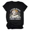 Damen schwarzes Kurzarm T-Shirt mit lustigem sauberem Biber Grafikdesign Lässiges Oberteil. - 2XL / Oberteile / Burgunderrot