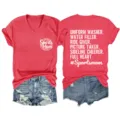 Donna maglietta casual con collo a V e maniche corta con stampa grafica sports mom. - Taglia S / Top / Rosso