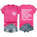 Maglietta donna scollo V manica corta con stampa lettere, top casual sport mom estivo. - Taglia S / Top / Rosso rosa
