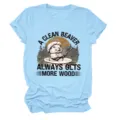 Hellblaues Damen Kurzarm T-Shirt mit lustigem Biber-Motiv lässiges niedliches Sommer Oberteil - S / Oberteile / Hellblau