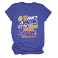 Dames grafisch t-shirt met korte mouwen en grappige schooljaar opdruk, casual top. - S / Tops / Vintage Blauw
