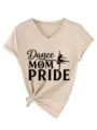 Γυναικείο casual t-shirt με V λαιμόκοψη και κοντό μανίκι print dance mom pride top - S / Tops / Άμμος (Μαύρο Γραφικό)