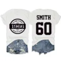 Γυναικείο casual t-shirt με στρογγυλή λαιμόκοψη και τζιν σορτς για γενέθλια κορυφαία. - S / Tops / Λευκό (Μαύρη Γραμματοσειρά)