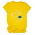 Donna Casual Giallo Manica Corta T-Shirt Grafica Estate Campeggio Lettera Stampa Top - Taglia S / Top / Giallo