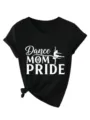 Μαύρο γυναικείο κοντομάνικο t-shirt V-neck με τύπωμα Dance Mom Pride και κομψό κόμπο. - Μαύρο (Λευκό Τύπωμα)