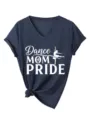 Γυναικείο casual T-shirt με V-neck κοντό μανίκι, σχέδιο Dance Mom Pride και κόμπο στο στρίφωμα - Ναυτικό Μπλε (Λευκή Εκτύπωση)