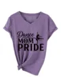 Γυναικείο V Λαιμόκοψη Κοντομάνικο T-Shirt Dance Mom Pride Casual Heather Μωβ Top Tee - Μωβ (Μαύρη Εκτύπωση)