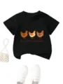Kids short sleeve t-shirt casual cute chicken graphic tee toddler boys girls black top apparel - 90cm / Tops / Black