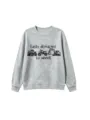 Grey long sleeve crewneck sweatshirt for kids, casual graphic top with vehicle prints. - 110 / Tops / Light Gray