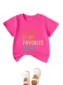 Pink cotton short sleeve kids t-shirt with funny cat quote print and cute baby shoes. - 90cm / Tops / Rose Red