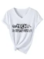 Tech Professore Donna Scollo V Maniche Corte T-Shirt Casual Codice Grafica Top Bianco - Taglia S / Top / Bianco