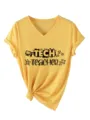 Elegante Casual maglietta donna scollo V manica corta Tech Insegnante top estivo grafico - Taglia S / Top / Giallo