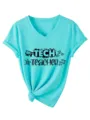 Maglietta da donna turchese scollo V maniche corte con stampa grafica tech teacher casual top. - Taglia S / Top / blu profondo