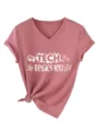Maglietta estiva donna scollo V maniche corte Tech Teacher casual con nodo fondo elegante. - Taglia S / Top / Oro Rosa (Carattere Bianco)