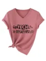 Maglietta donna collo a V maniche corte con stampa tech teacher top rosa casual chic - Taglia S / Top / Oro Rosa (Carattere Nero)