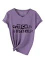 Maglietta grafica viola casual con scollo a V e maniche corte donna tech teacher top - Taglia S / Top / Viola