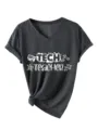 Maglietta Casual Donna Collo V Manica Corta Stampa Grafica Insegnante Tech Top Estiva - Taglia S / Top / grigio canapa scuro