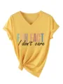 Maglietta donna gialla scollo V maniche corte con stampa grafica divertente e orlo annodato. - Taglia S / Top / Giallo
