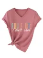 Maglietta Donna Scolollo V Maniche Corte Casual con Stampa Lettera e Nodo in Fondo - Taglia S / Top / Oro Rosa (Grafica Bianca)