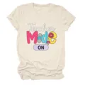 Casual women round neck short sleeve t shirt with teacher mode print beige basic top - 2XL / Tops / White