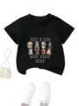 Kinder süßer Hund Grafik Kurzarm T-Shirt, lässiges Rundhals schwarzes Top für Mädchen Alltag. - Oberteile / Schwarz / 90cm