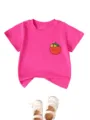Cute pink kids t-shirt detail featuring a funny tomato cartoon chest print and short sleeves. - 120cm / Tops / Rose Red