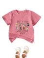 T-shirt à manches courtes pour enfants avec imprimé chien, haut graphique col rond fille. - Pêche