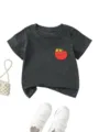 Cute kids short sleeve t-shirt featuring a fun cartoon tomato print and casual crewneck design. - 120cm / Tops / Dark Gray