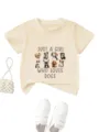 T-shirt à manches courtes pour enfants avec motif chiot mignon, haut beige décontracté. - Abricot