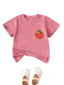 Cute kids short sleeve t-shirt with lovely cartoon tomato print and matching white shoes. - Peach