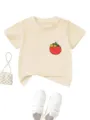 Cute Toddler Kids Short Sleeve T-Shirt Beige Crew Neck Cute Tomato Graphic Casual Top - Apricot