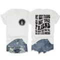 Casual women crew neck short sleeve T-shirt with funny letter print front and back design style. - S / Tops / White