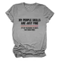 T-shirt casual da donna grigia con collo rotondo e maniche corte con stampa grafica. - Taglia S / Top / Grigio scuro